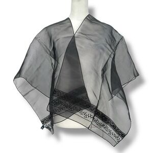 Ann Taylor Black Sheer 100% Silk Beaded Wrap Shawl Evening Whimsygoth‎ Gothic